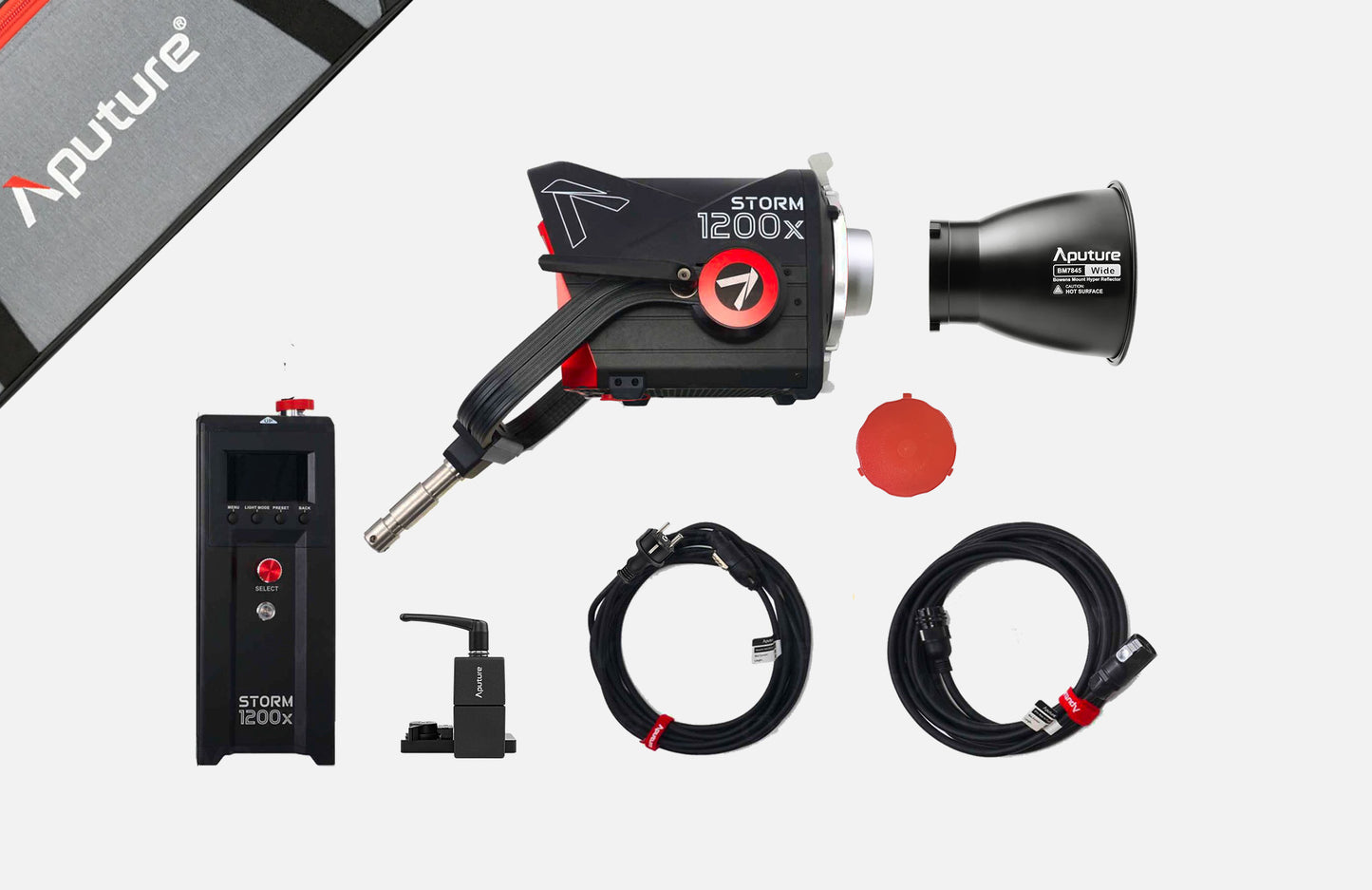 Accessoires inclus avec la location Aputure STORM 1200x à Paris chez Filme