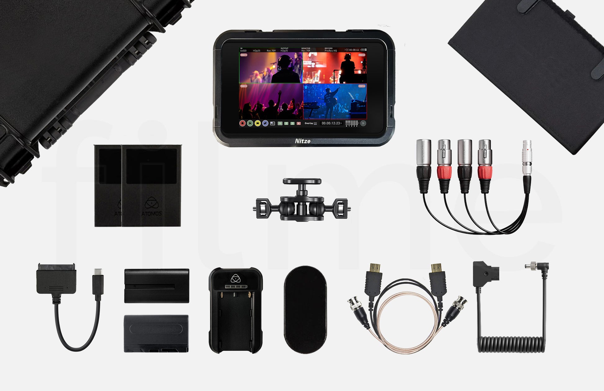 Contenu de la location Kit Atomos Shogun 7 avec accessoires (HDMI et SDI) à Paris et Montreuil chez Filme